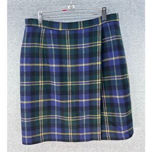 Talbots Women's sz 12 High Waisted Plaid Blue Green Yellow Skirt School Girl